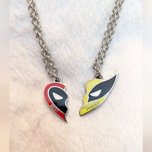Deadpool Wolverine Best Friends Split Heart Enamel Necklace Set Official Marvel